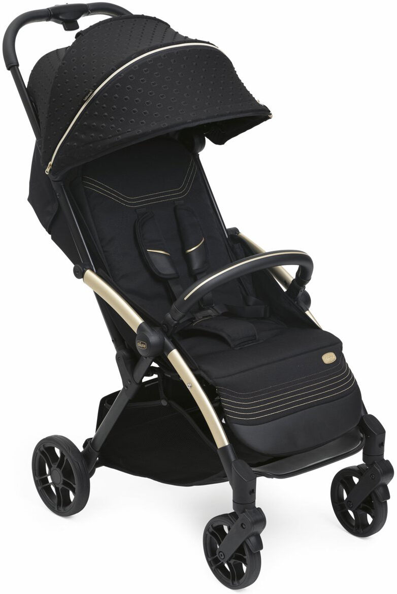 chicco 00087040560000 goody xplus special edition - passeggino leggero pieghevole da 0-4 anni 0-22 kg schienale reclinabile manicotto paracolpi comfort kit e parapioggia colore black re lux