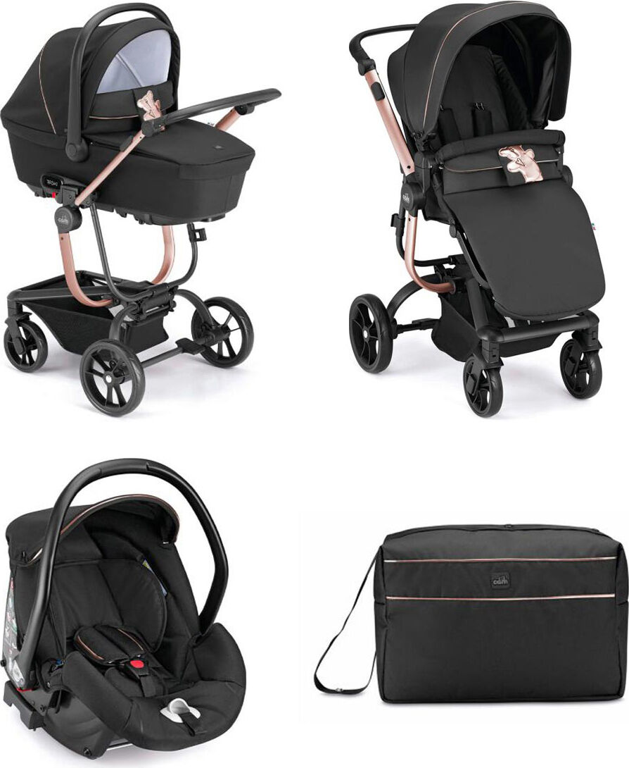 cam 910-t867 taski sport - passeggino trio leggero modulare da 0-4 anni 0-22 kg, carrozzina reclinabile 3 posizioni e seggiolino auto i-size colore nero/rosa