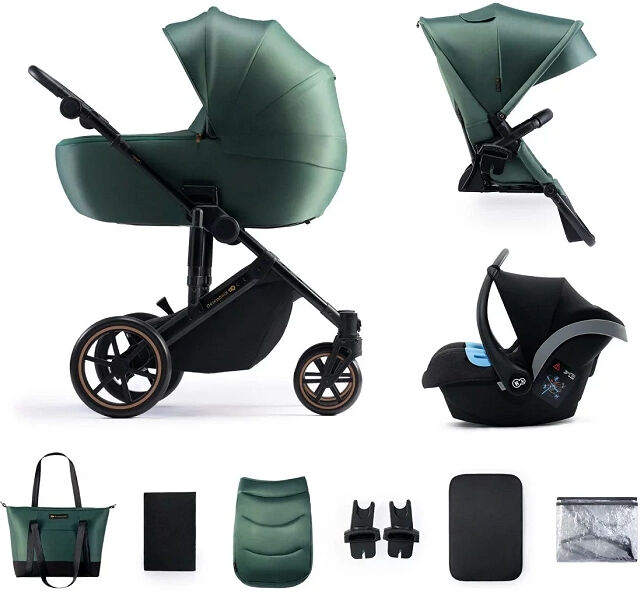 kinderkraft ksprim02gre3000 prime 2 - passeggino trio leggero modulare da 0-4 anni 0-22 kg carrozzina e seggiolino auto (0-13 kg) borsa coordinata colore dark green