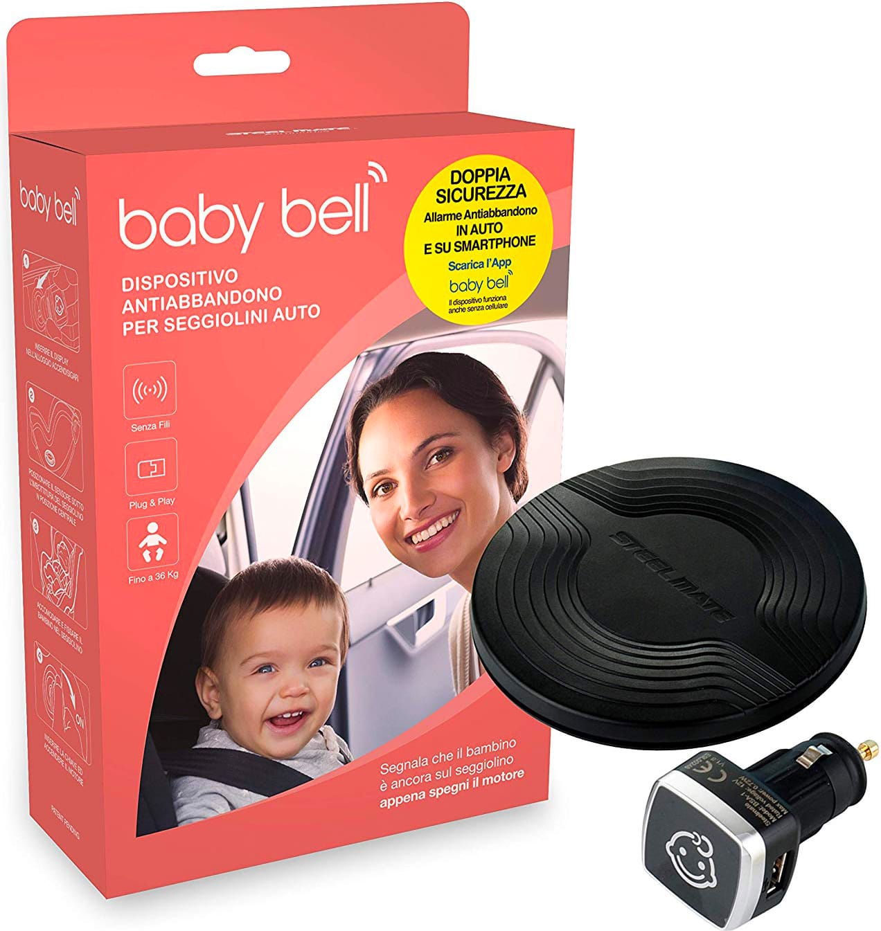 steelmate Bsa-1 Dispositivo Anti Abbandono Per Seggiolino Auto Allarme Sonoro E Visivo Compatibile Android/ios - Bsa-1 Baby Bell