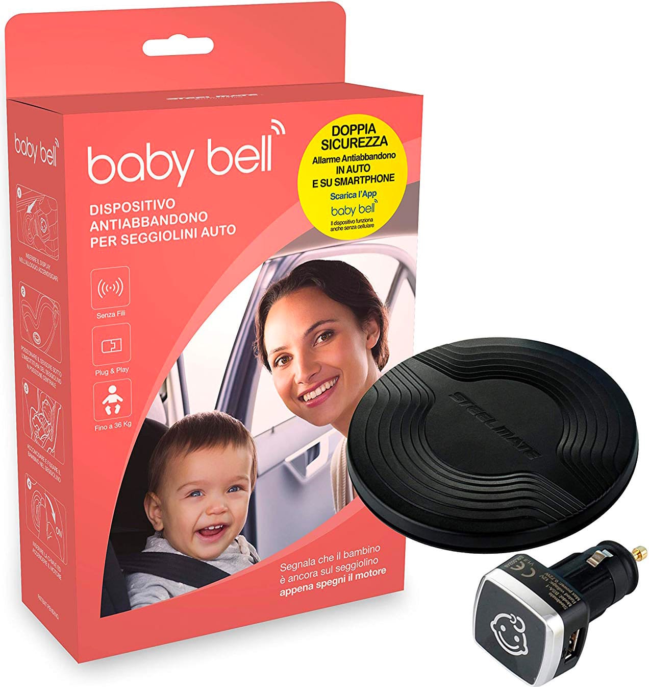 steelmate Bsa-1 Dispositivo Anti Abbandono Per Seggiolino Auto Allarme Sonoro E Visivo Compatibile Android/ios - Bsa-1 Baby Bell steelmate Bsa-1 Dispositivo Anti Abbandono Per Seggiolino Auto Allarme Sonoro E Visivo Compatibile Android/ios - Bsa-1 Baby Bell