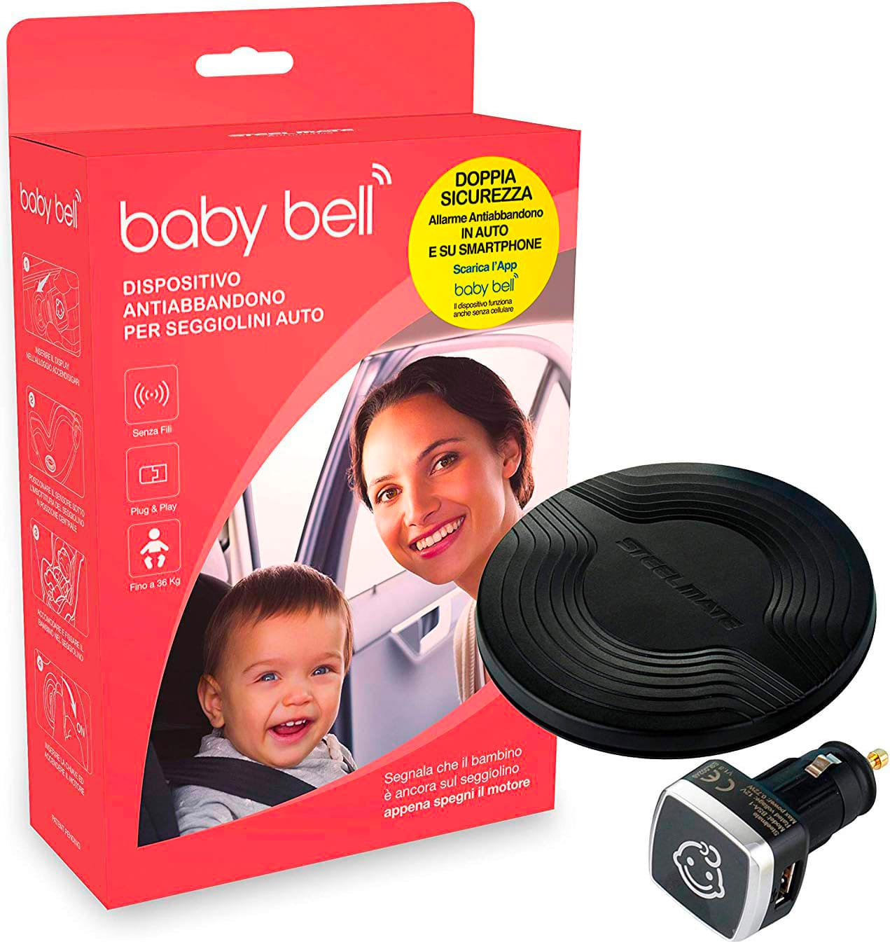 steelmate Bsa-1 Outlet - Dispositivo Anti Abbandono Per Seggiolino Auto Allarme Sonoro E Visivo Compatibile Android/ios - Bsa-1 Baby Bell