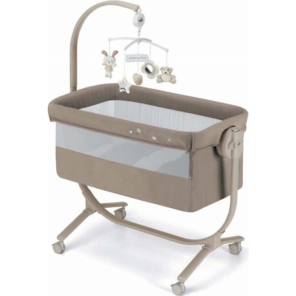 925-t164 lettino culla neonato da campeggio, viaggio, portatile fianco letto per co-sleeping con materasso altezza regolabile, dondolo colore tortora cullami