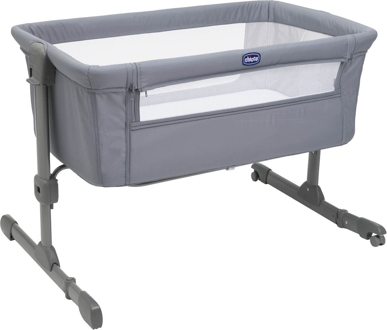 chicco 0808704257000 next to me essential lettino culla neonato da campeggio, viaggio, portatile fianco letto per co-sleeping con materasso, altezza regolabile, inclinabile fino a 9 kg colore stone