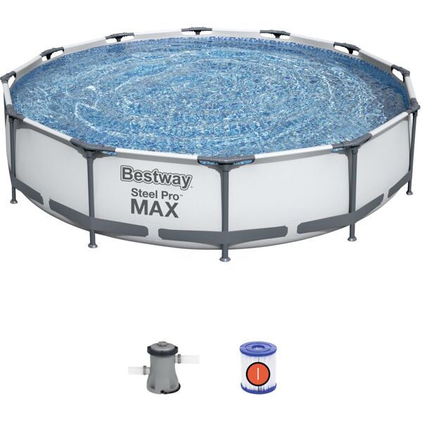 bestway 56416 piscina fuori terra con telaio portante piscina esterna da giardino in pvc triplice strato rotonda Ø 366x76h cm con pompa filtro da 1.249 lt/h - 56416 steel pro max