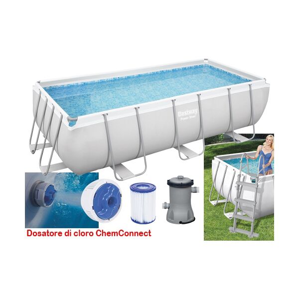 bestway 56441 piscina fuori terra con telaio portante piscina esterna da giardino rettangolare 404x201x100 cm con pompa filtrante - 56441