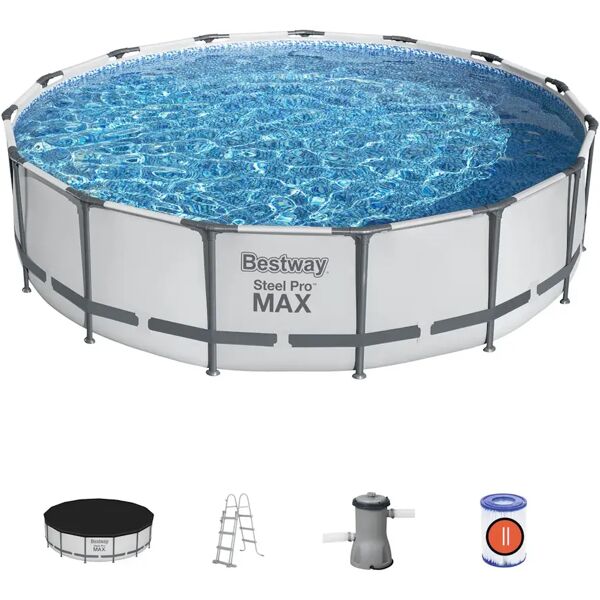 bestway 56488 piscina fuori terra con telaio portante piscina esterna da giardino rotonda Ø 457x107h cm con pompa filtro da 3.028 l/h - 56488 steel pro max