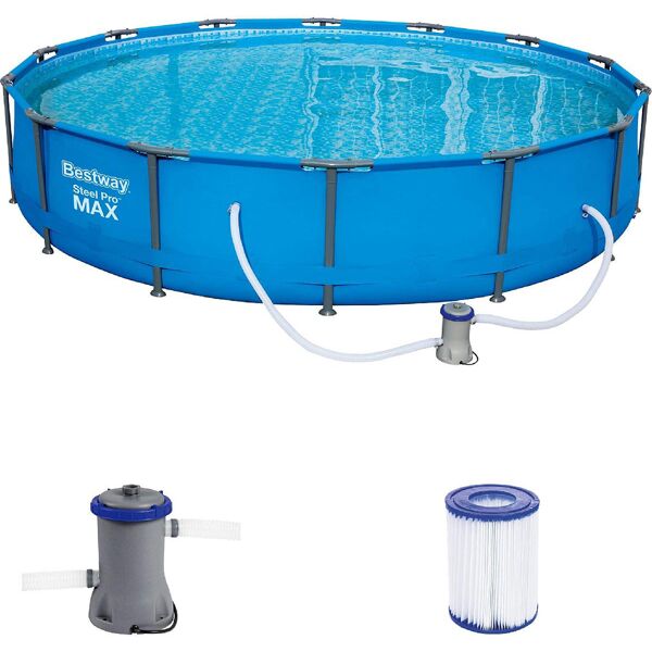 bestway 56595 piscina fuori terra con telaio portante piscina esterna da giardino in pvc triplice strato rotonda Ø 427x84h cm con pompa filtro da 2.006 lt/h - 56595 steel pro max