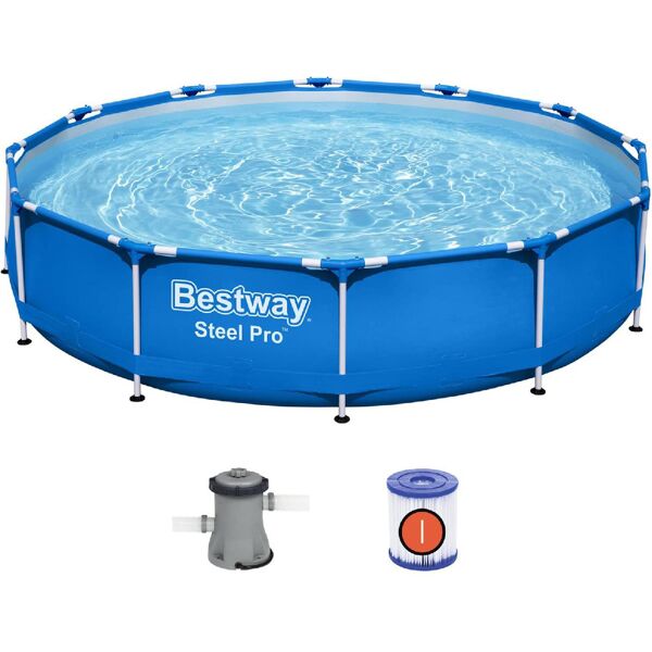 bestway 56681 piscina fuori terra con telaio portante piscina esterna da giardino in pvc triplice strato rotonda Ø 366x76h cm con pompa filtro da 1249 lt/h - 56681 steel pro frame