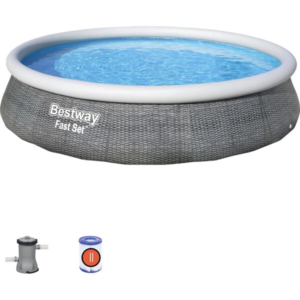 bestway 57376 piscina fuori terra autoportante gonfiabile da esterno 7340 litri piscina da giardino in pvc Ø 396 cm colore grigio - 57376 fast set