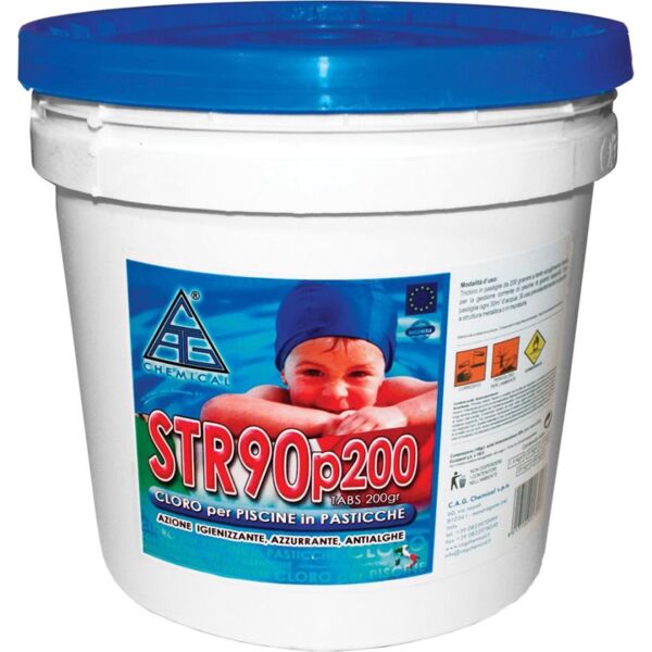 chemical str90 p200 5 cloro per piscine in pasticche pastiglie 200 gr confezione 5 kg - str90 p200