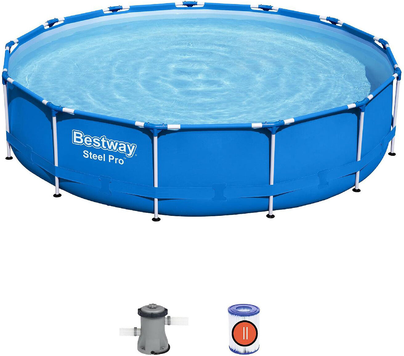 bestway 5612e piscina fuori terra con telaio portante piscina esterna da giardino in duraplus rotonda Ø 396x84h cm con pompa filtro da 2.006l/h - 5612e steel pro