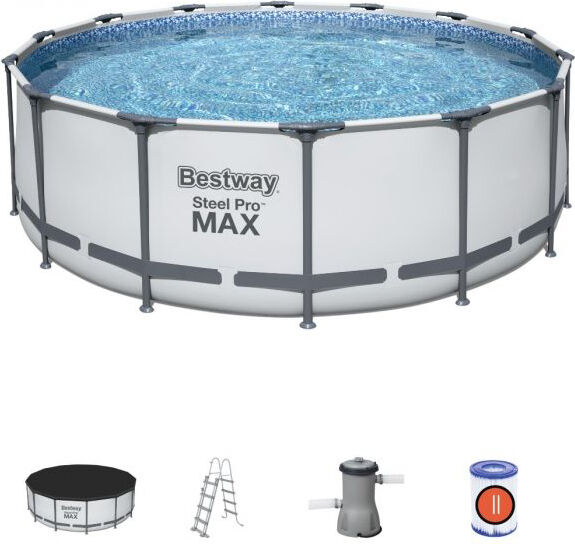 bestway 5612x piscina fuori terra con telaio portante piscina esterna da giardino in duraplus rotonda Ø 427x122h cm con pompa filtro da 3.028 l/h - 5612x steel pro max