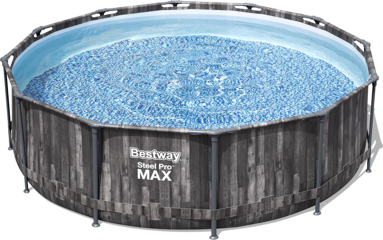 bestway 5614x piscina fuori terra rigida da giardino piscina esterna rotonda Ø 366 x 100 cm con pompa filtro effetto legno - 5614x