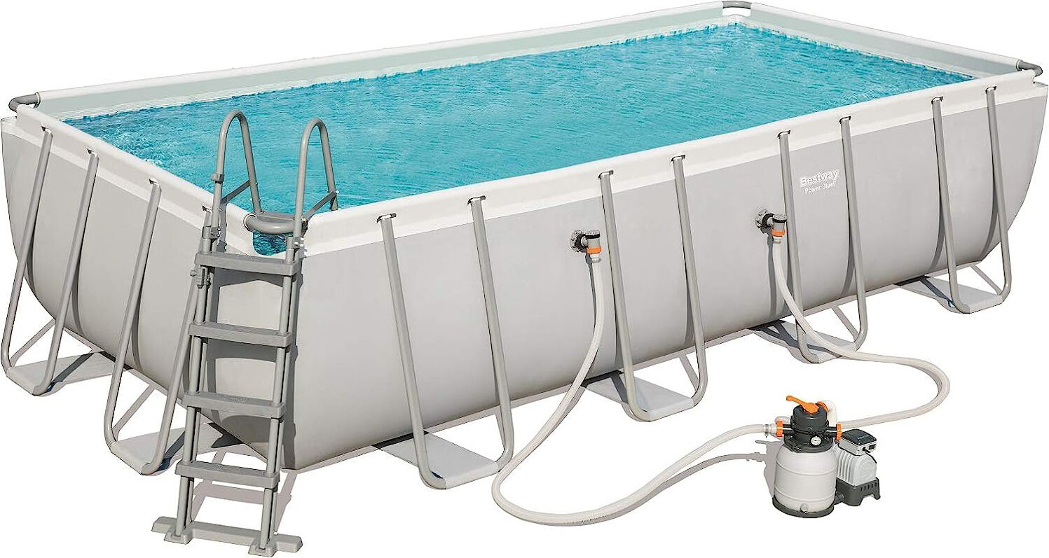 bestway 56466-2 piscina fuori terra con telaio portante piscina esterna da giardino in pvc triplice strato rettangolare 549x274x122h cm con pompa filtro da 3.785 lt/h - 56466 power steel