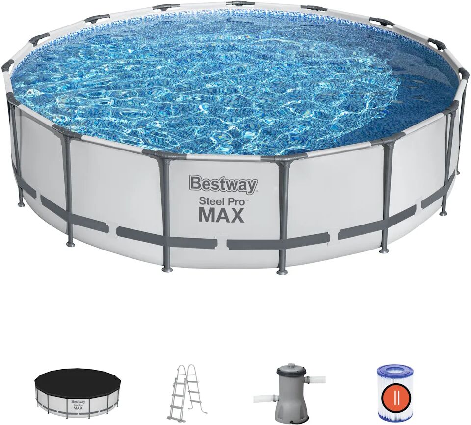 bestway 56488 piscina fuori terra con telaio portante piscina esterna da giardino rotonda Ø 457x107h cm con pompa filtro da 3.028 l/h - 56488 steel pro max