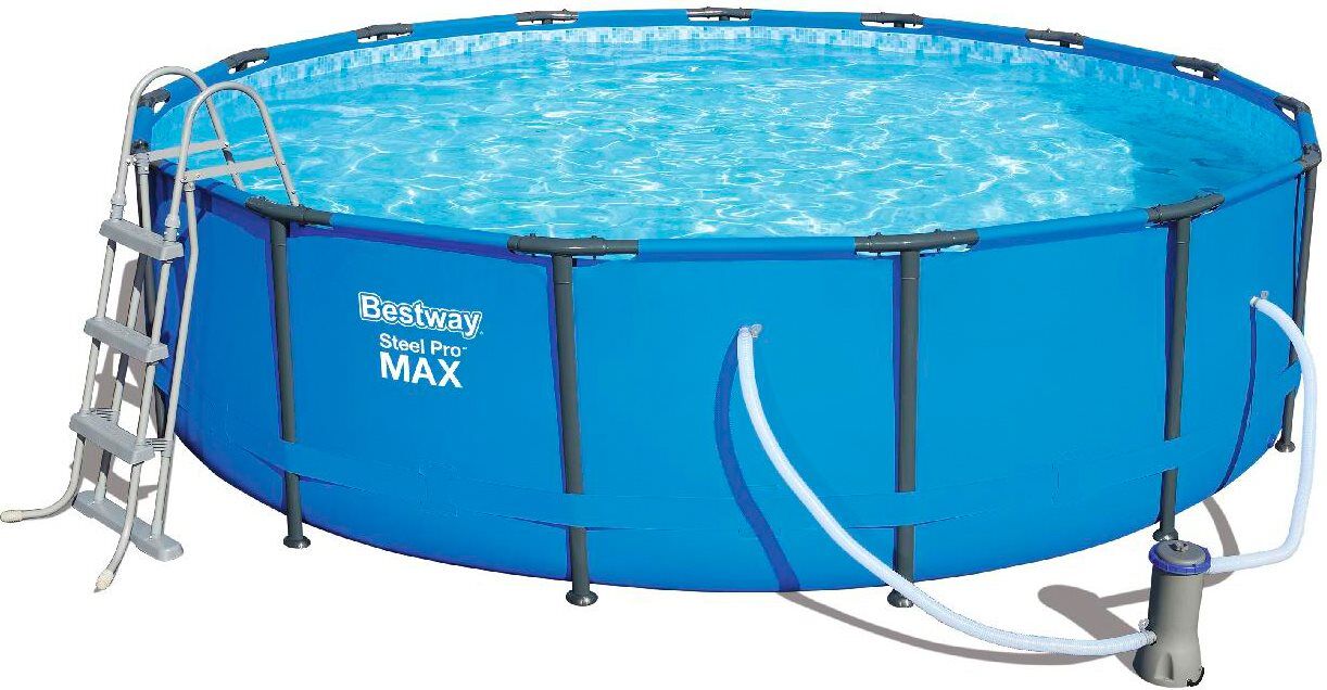 bestway 56488 piscina fuori terra con telaio portante piscina esterna da giardino rotonda Ø 457x107h cm con pompa filtro da 3.028 l/h - 56488 steel pro max