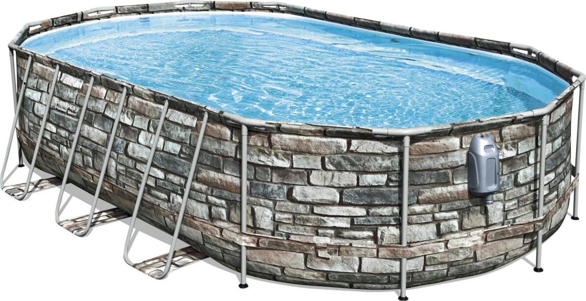 bestway 56719 piscina fuori terra rigida da giardino piscina esterna ovale 610x366xh122 cm con pompa filtro effetto pietra - 56719