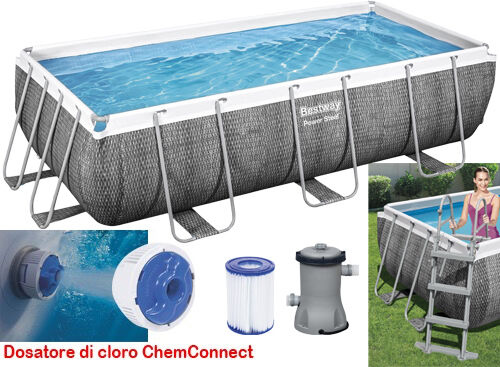 bestway 56722 piscina fuori terra con telaio portante piscina esterna da giardino rettangolare 412x201x122 cm con pompa filtrante - 56722