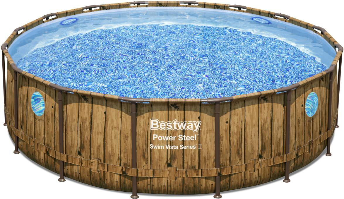 bestway 56725 piscina fuori terra rigida da giardino piscina esterna rotonda Ø 488xh122 cm con pompa filtro effetto legno - 56725 power steel