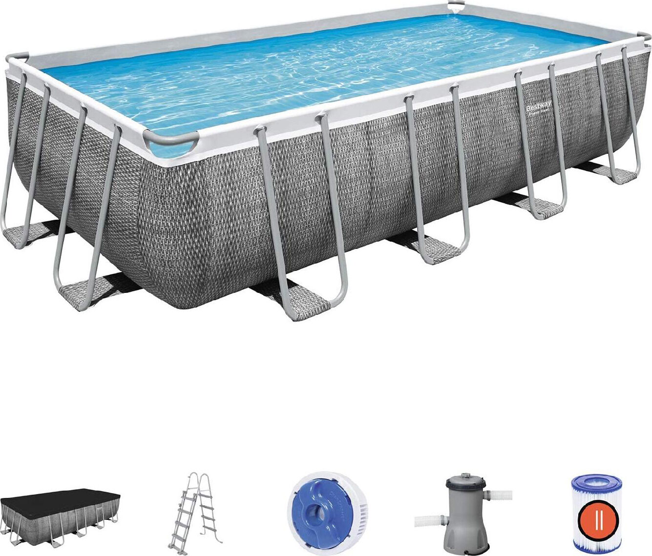 bestway 56996 piscina fuori terra con telaio portante piscina esterna da giardino rettangolare 488x244x122h cm con pompa filtrante da 3.028 l/h - 56996 56996 power steel