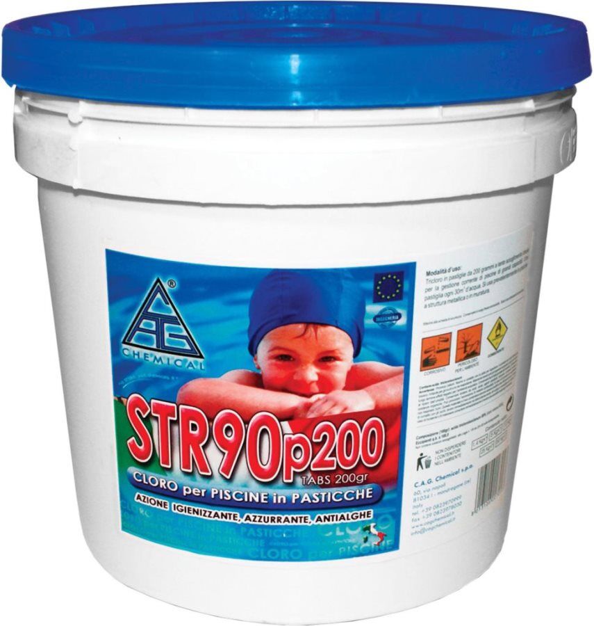 chemical str90 p200 5 cloro per piscine in pasticche pastiglie 200 gr confezione 5 kg - str90 p200