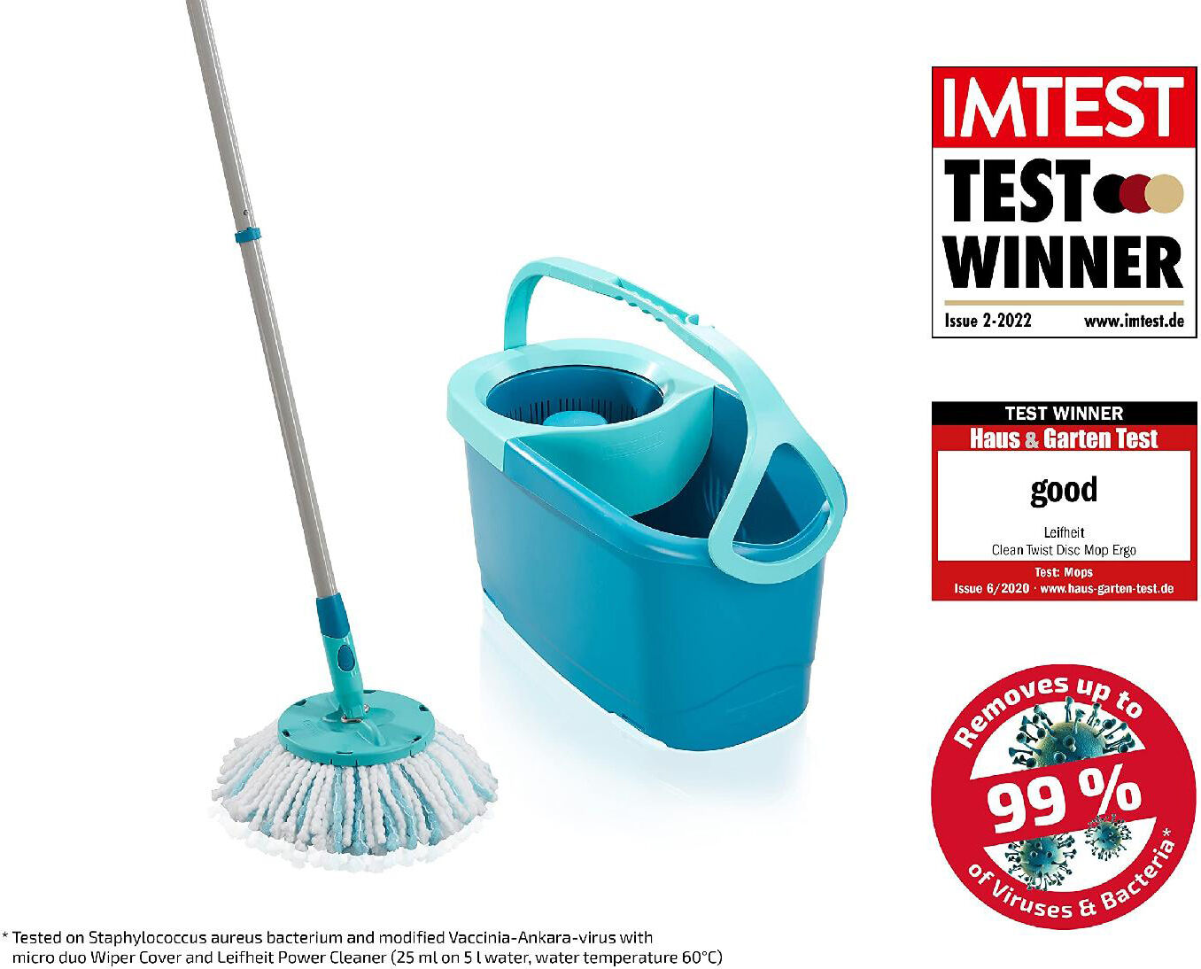 leifheit 52101 clean twist disc mop sistema a mocio e secchio serbatoio singolo blu - 52101