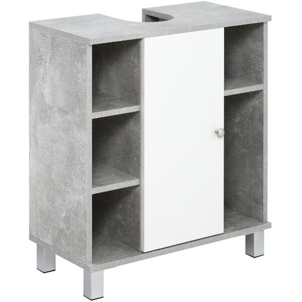 dechome 382gy834 mobiletto sottolavandino con intaglio a u e 6 ripiani in legno 60x30x68cm bianco/grigio - 382gy834