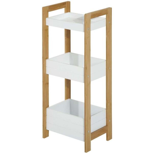 dechome 99834 mobiletto bagno a 3 ripiani compatto in legno mdf bianco e bambù 27.5x20.8x74cm - 99834