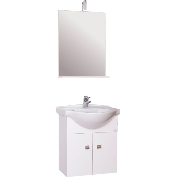 savini due emma set mobile sottolavabo sospeso 2 ante in legno 58x47x64h cm + specchio 52x69h cm + lavabo colore bianco - emma