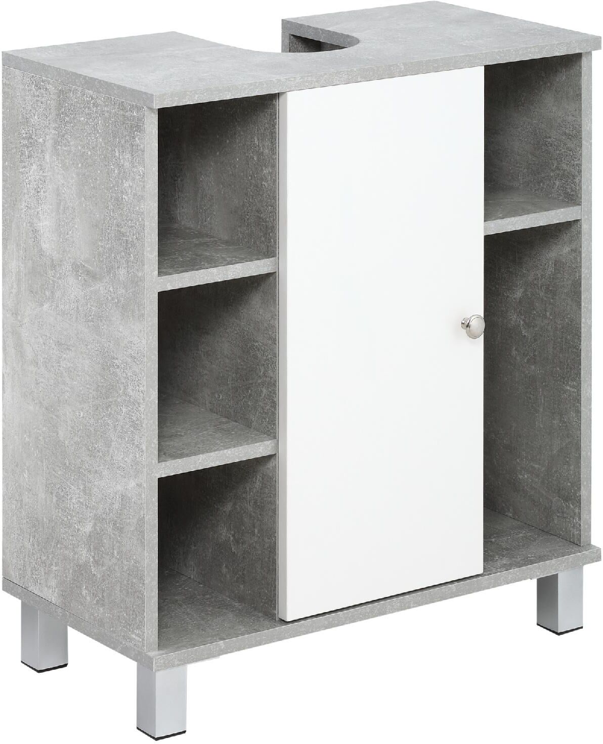 dechome 382gy834 mobiletto sottolavandino con intaglio a u e 6 ripiani in legno 60x30x68cm bianco/grigio - 382gy834