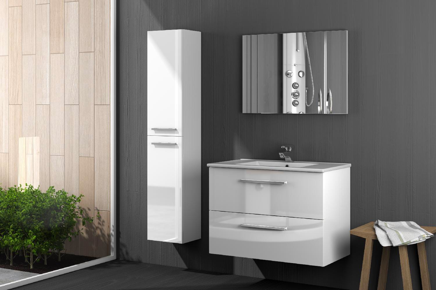 fores habitat 305161bo mobile sottolavabo 2 cassetti in legno 80x45x57h cm + specchio 80x57h cm colore bianco - 305161bo aruba