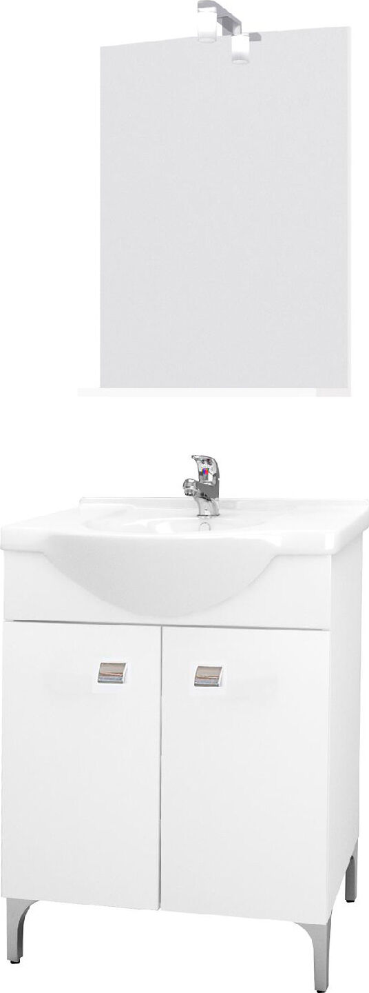 savini due desy55+6602led set mobile sottolavabo 2 ante in legno 58x48x86h cm + specchio 52x12.5x69h cm + lavabo colore bianco - desy