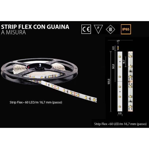 fli strflww4\ca65 striscia luci led 2000 mm flex con guaina 60 led luce calda 5w 3100k - strflww4\ca65