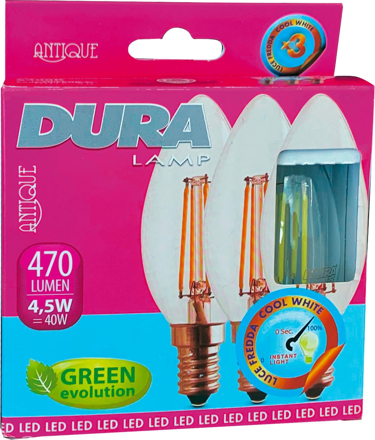 duralamp trifcnd-c led set 3 candela 4w e14 l470 6400k fredda confezioni 10 - trifcnd-c