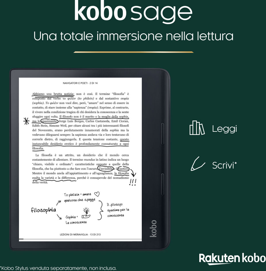 kobo N778-Ku-Bk-K-Ep Lettore Ebook Reader 32 Gb Display 8" Touchscreen Wifi Bluetooth Colore Nero - N778-Ku-Bk-K-Ep