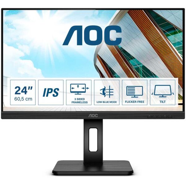 aoc q24p2q monitor 23.8 quad hd 250 cd/m² risposta 4 ms usb vga hdmi displayports - q24p2q pro-line