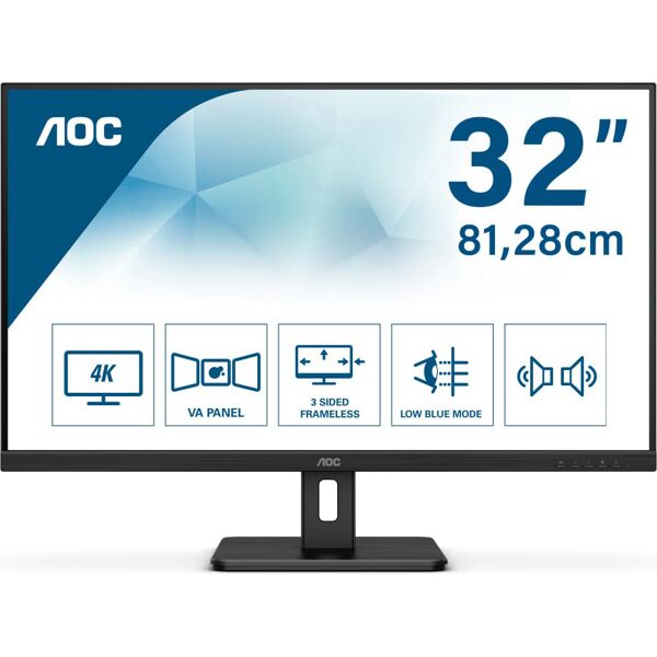 aoc u32e2n monitor 31.5 4k ultra hd 350 cd/m² risposta 4 ms 60 hz hdmi displayports - u32e2n essential-line