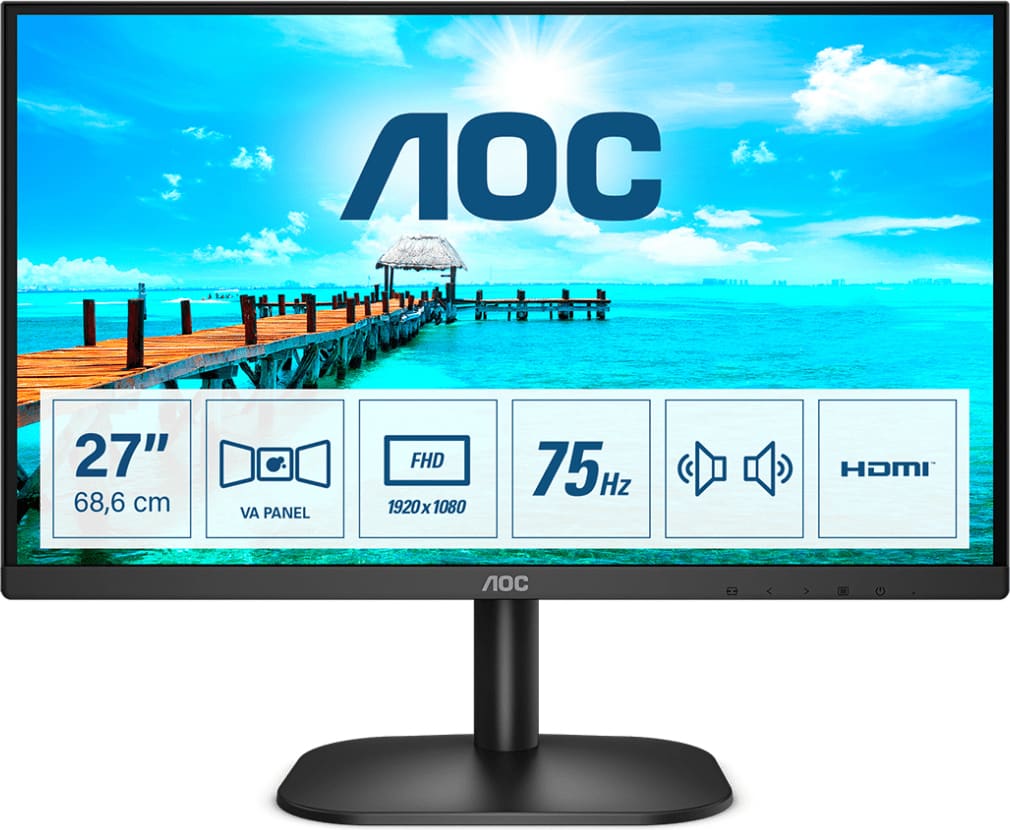 aoc 27b2am monitor led 27 pollici full hd luminosità 250 cd/m2 risposta 4ms hdmi vga - 27b2am basic line