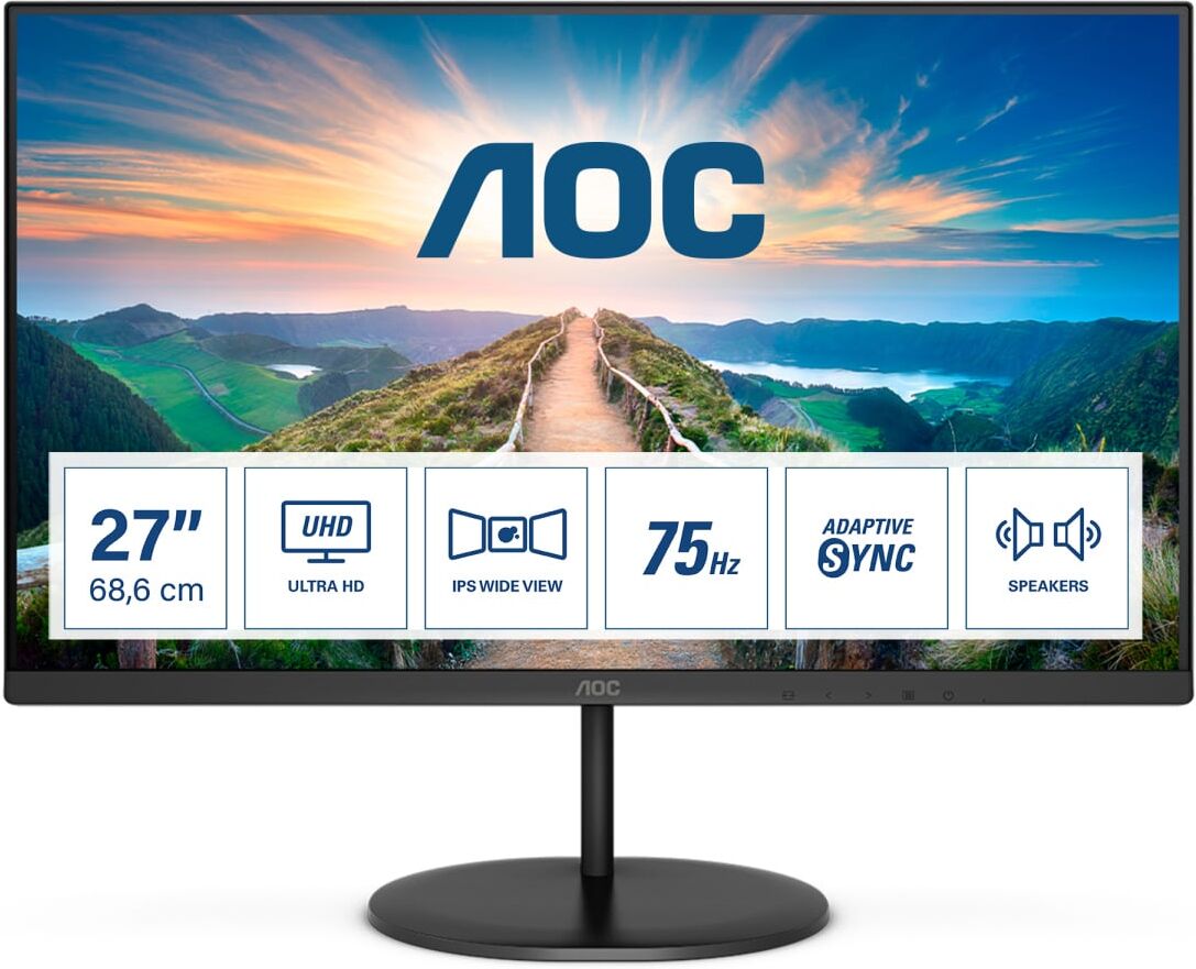 aoc u27v4ea monitor led 27 4k uhd risoluzione 3480 x 2160 pixel luminosità 350 cd/m² risposta 4 ms hdmi displayports - u27v4ea v4