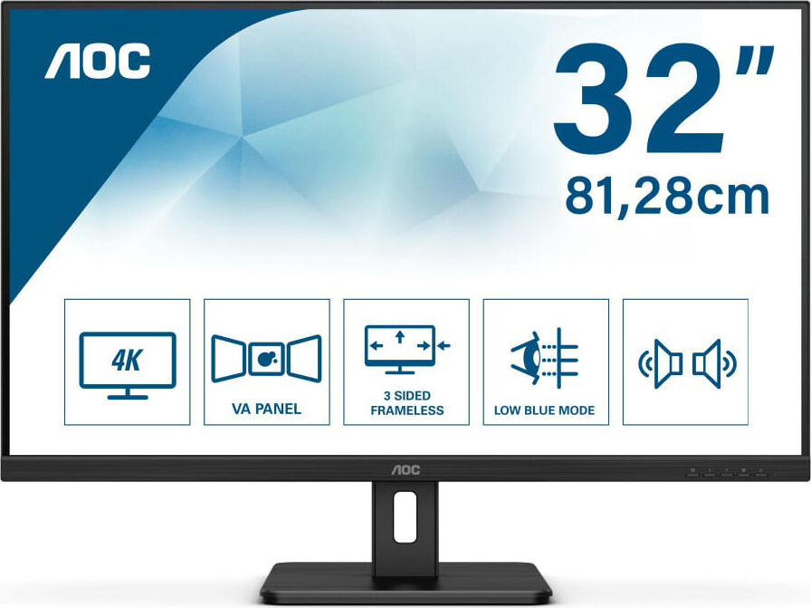 aoc u32e2n monitor 31.5 4k ultra hd 350 cd/m² risposta 4 ms 60 hz hdmi displayports - u32e2n essential-line