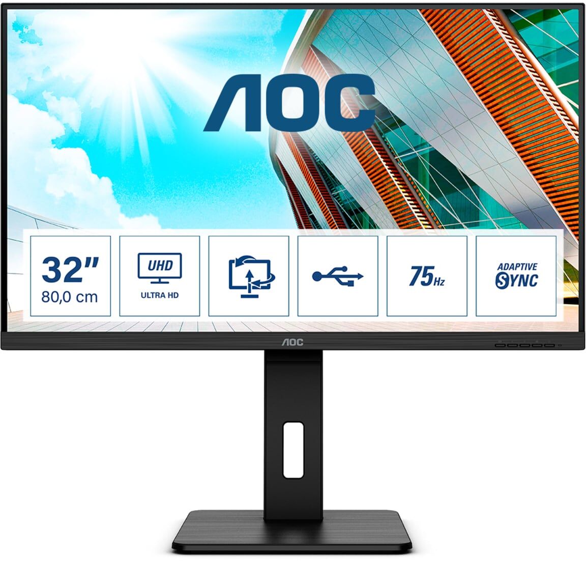 aoc u32p2 monitor led 31.5 4k uhd risoluzione 3480 x 2160 pixel luminosità 350 cd/m² risposta 4 ms hdmi displayports - u32p2
