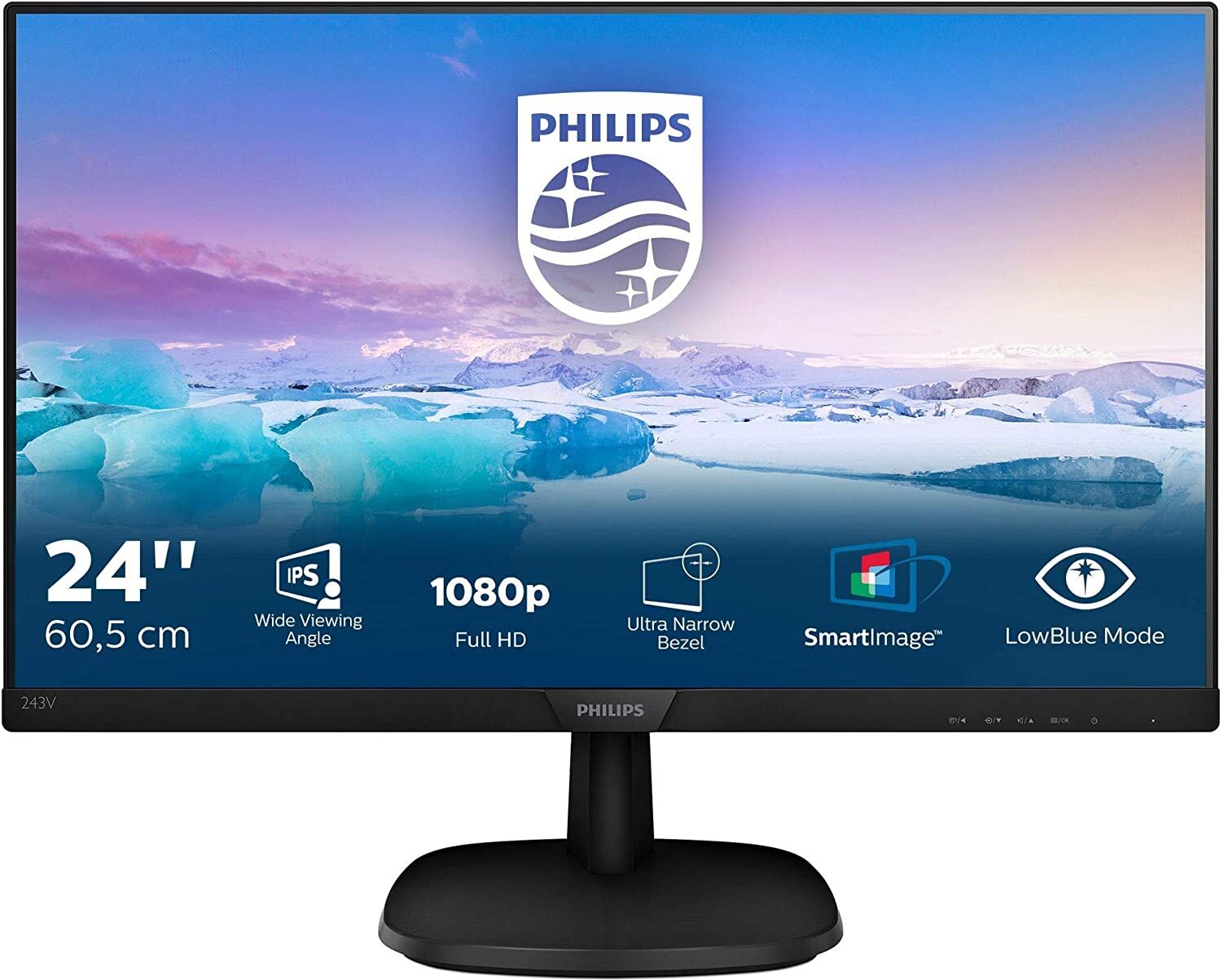 philips 243v7qdab/00 monitor pc 23.8 pollici full hd luminosità 250 cd/m² risposta 5 ms hdmi dvi colore nero - 243v7qdab/00