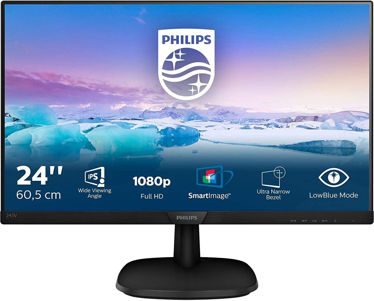 philips 243v7qdsb/00 monitor pc 23.8 led full hd 1920 x 1080 tempo di risposta 5 ms 1000:1 vga dvi hdmi- 243v7qdsb