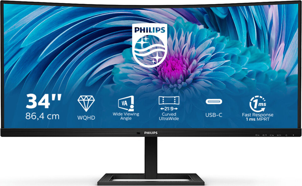 philips 346e2cuae/00 monitor led curvo 34 pollici 3440x1440 pixel luminosità 300 cd/m2 risposta 4ms hdmi displayport - 346e2cuae/00