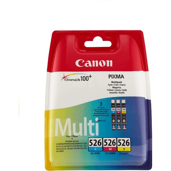 canon 4541b012 cartuccia originale ciano, magenta, giallo multipack 3 pz - cli-526 c/m/y 4541b012