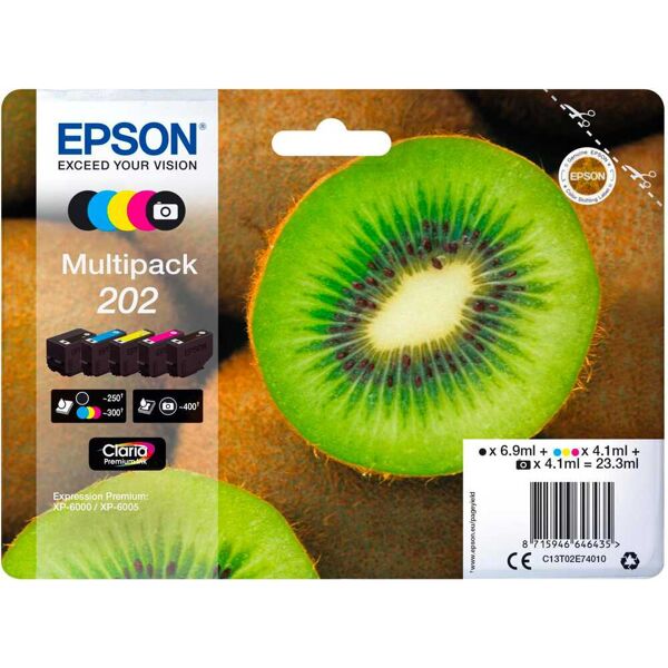 epson c13t02e74020 cartuccia originale inkjet compatibile con expression premium xp-6000 / xp-6005 colore nero / ciano / magenta / nero / giallo - c13t02e74020 - claria premium kiwi