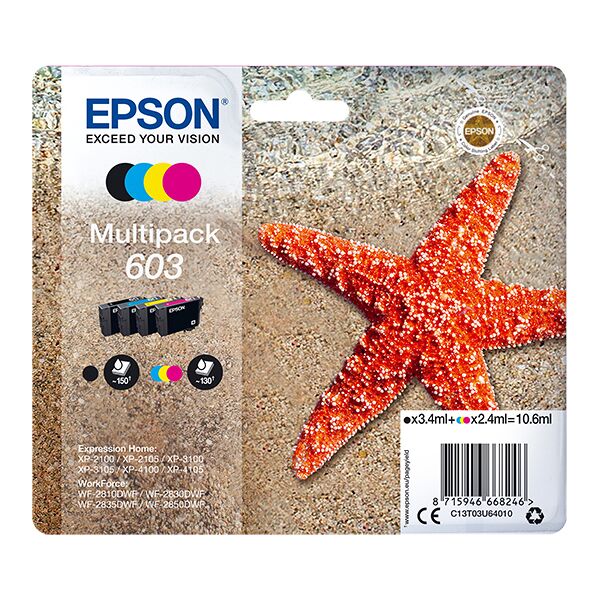 epson c13t03u64020 multipack 603 starfish nero / ciano / magenta / giallo kit cartucce getto di inchiostro - c13t03u64020