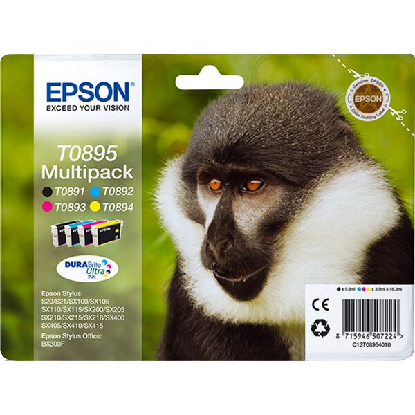 epson c13t08954010 cartuccia originale inkjet colore nero, ciano, magenta, giallo compatibile con stylus sx415 / stylus sx410 / stylus sx405wifi - c13t08954010
