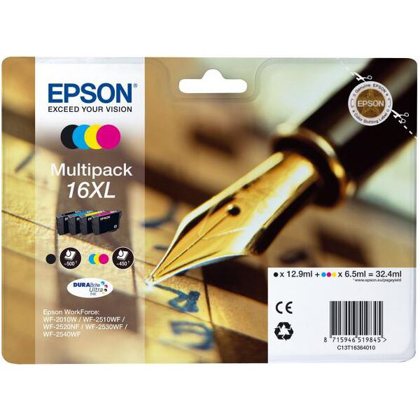 c13t16364010 cartuccia originale inkjet nero per stampante multifunzione epson wf2010/2510 confezione 4 pezzi - c13t16364010 16xl